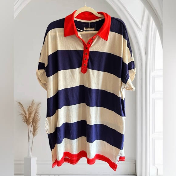 NEW WE THE FREE PEOPLE Prime Time Rugby Maxi Tee Polo Dress Tunic Oversized S - Picture 5 of 11